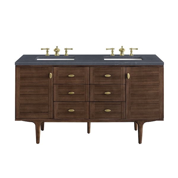 James Martin Vanities Amberly 60in Double Vanity, Mid-Century Walnut w/ 3 CM Charcoal Soapstone Top 670-V60D-WLT-3CSP - main